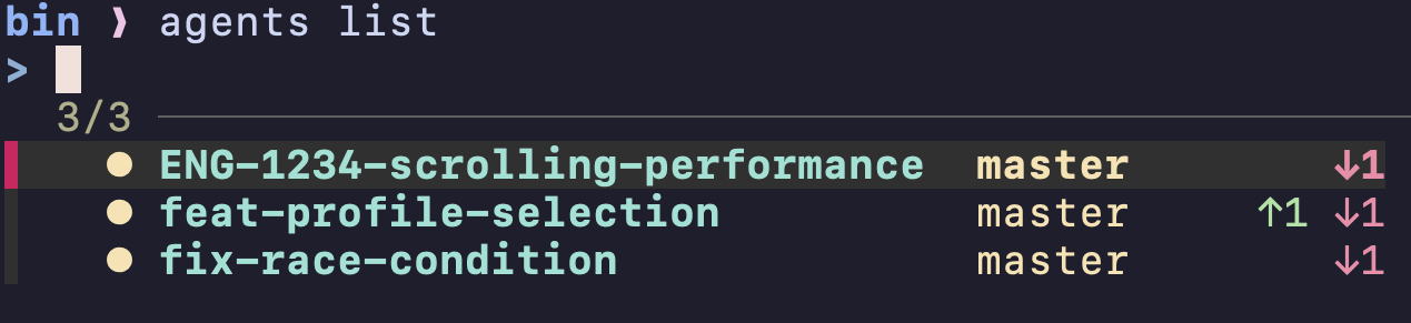 Screenshot of Terminal output after listing agents